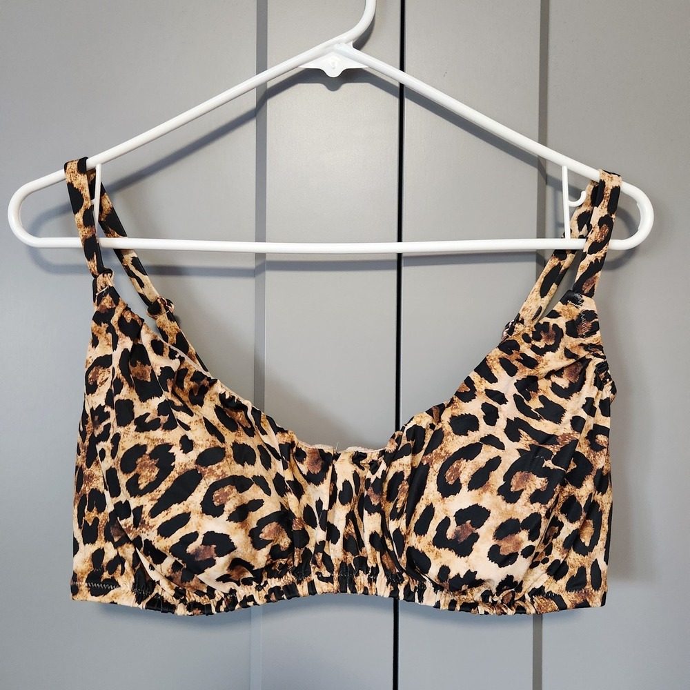 Shade & Shore Leopard Print Underwire Bikini Top 36DD Animal Print Swim Demi